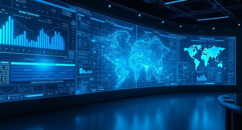 Futuristic digital interface showing AI risk data visualization