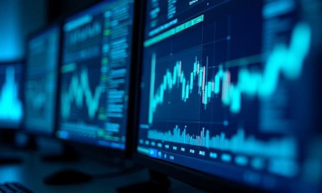 Close-up of high-speed financial data streaming on a dark terminal screen